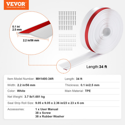 VEVOR Garage Door Top and Sides Seal Strip 34 FT Universal Weather Stripping