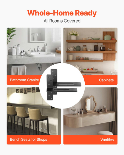 VEVOR 2 Pcs Shelf Brackets 12 inch / 304.8 mm Heavy Duty Floating Shelf Brackets