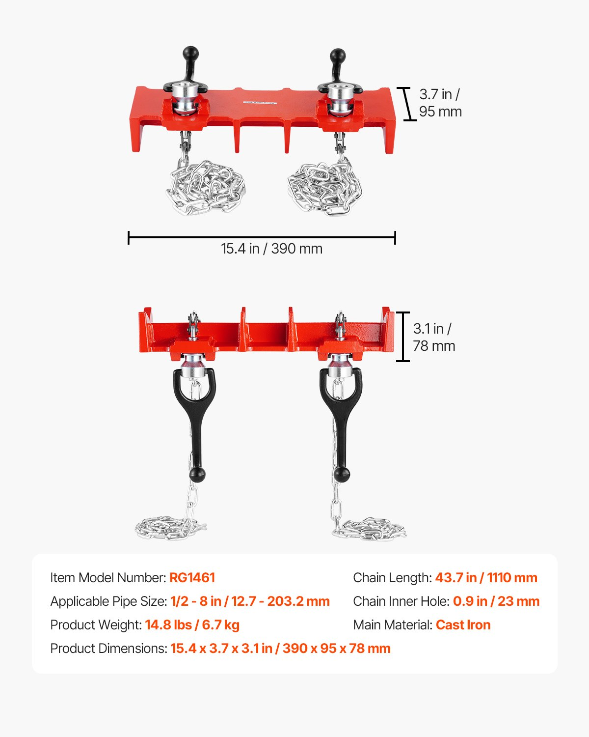 Pipe Welding Vise 1/2" to 8" Pipe Welding Clamp with Dual Chains & Handles