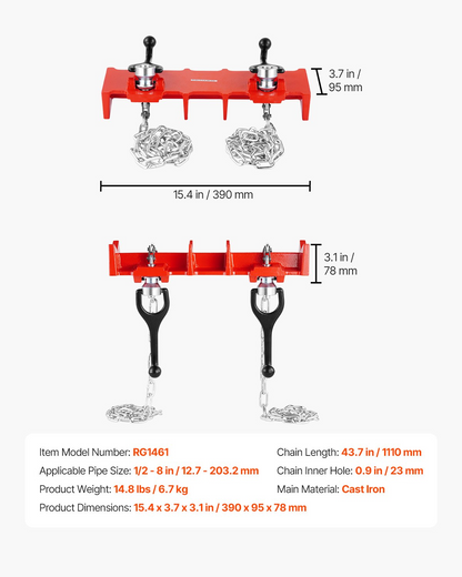 Pipe Welding Vise 1/2" to 8" Pipe Welding Clamp with Dual Chains & Handles