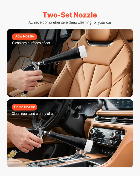 VEVOR Car Cleaning Gun 6-9.2 Bar High-Pressure Air Blow Gun 2 Nozzles Blast Dirt