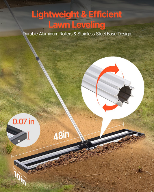 VEVOR 48x10in Lawn Leveling Rake with 83.9 in Adjustable Handle for Yard Garden
