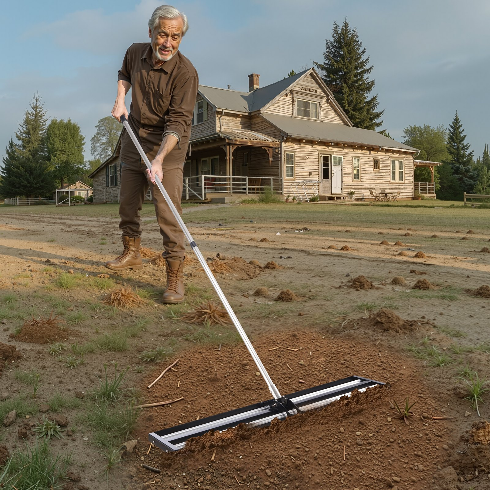 VEVOR 48x10in Lawn Leveling Rake with 83.9 in Adjustable Handle for Yard Garden