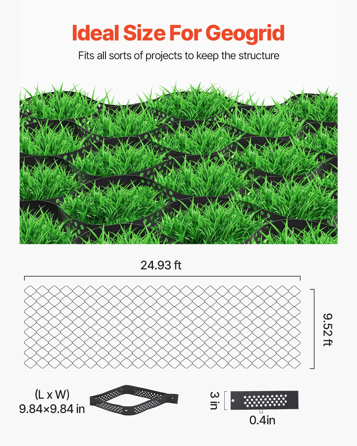VEVOR Ground Grid 3-Inch Deep Geocell Grid 24.93x9.52FT / 7600x2900mm for Gravel