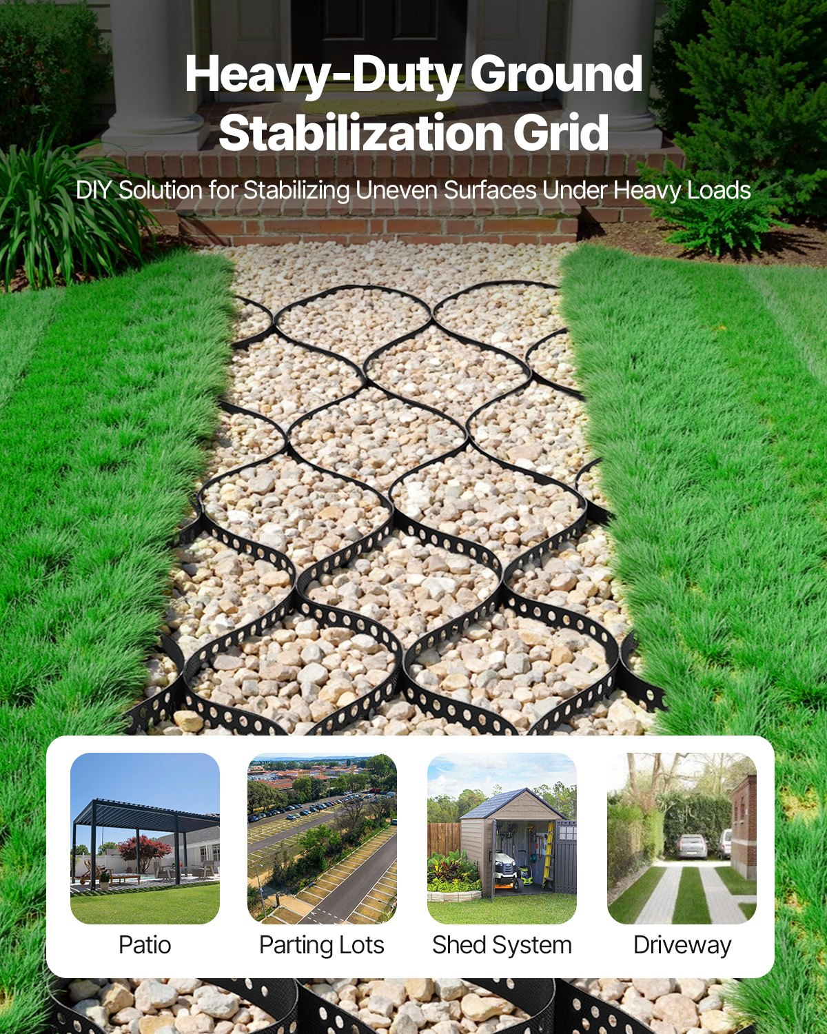 VEVOR Ground Grid 4-Inch Deep Geocell Grid 17.06x8.86FT / 5200x2700mm for Gravel