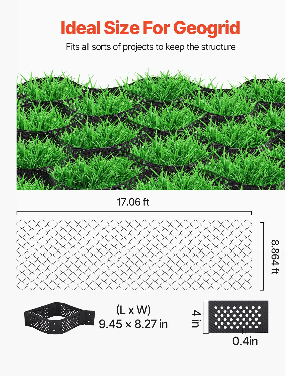 VEVOR Ground Grid 4-Inch Deep Geocell Grid 17.06x8.86FT / 5200x2700mm for Gravel