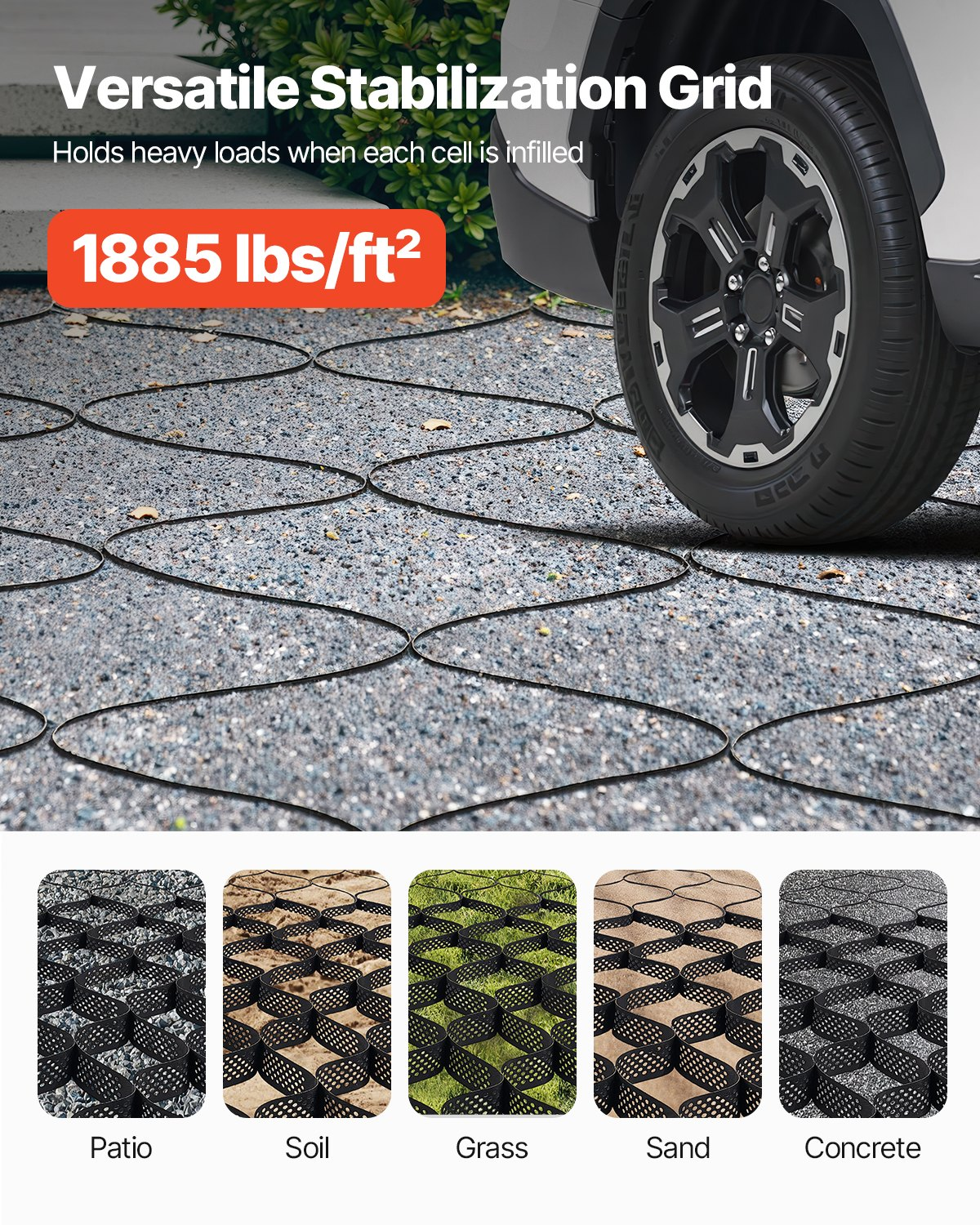 VEVOR Ground Grid 4-Inch Deep Geocell Grid 17.06x8.86FT / 5200x2700mm for Gravel