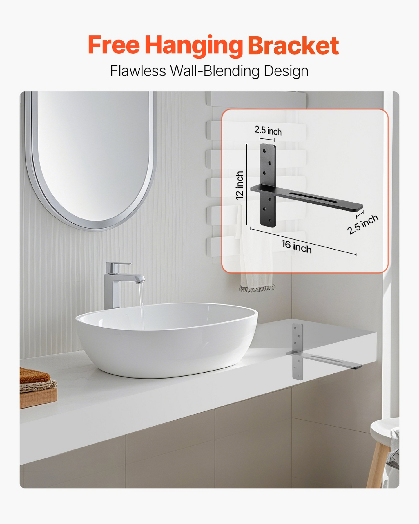 VEVOR 2 Pcs Shelf Brackets 16 inch / 406.4 mm Heavy Duty Floating Shelf Brackets