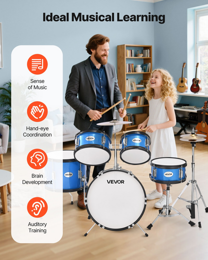 VEVOR Kids Drum Set 5-Piece Junior Musical Drum Kit with 16 in Bass Drum (Blue)