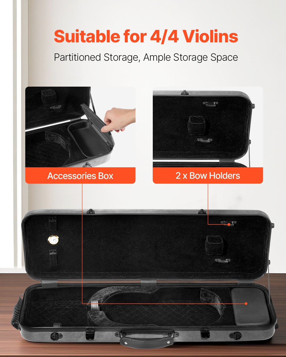 VEVOR Portable Composite Carbon Fiber 4/4 Full Size Violin Case Carrying Bag