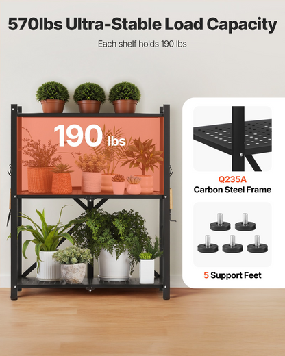 VEVOR 3-Tier Foldable Storage Shelf with Wheels 28 x 13 x 36-inch Metal Shelving