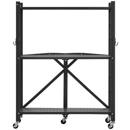 VEVOR 3-Tier Foldable Storage Shelf with Wheels 28 x 13 x 36-inch Metal Shelving