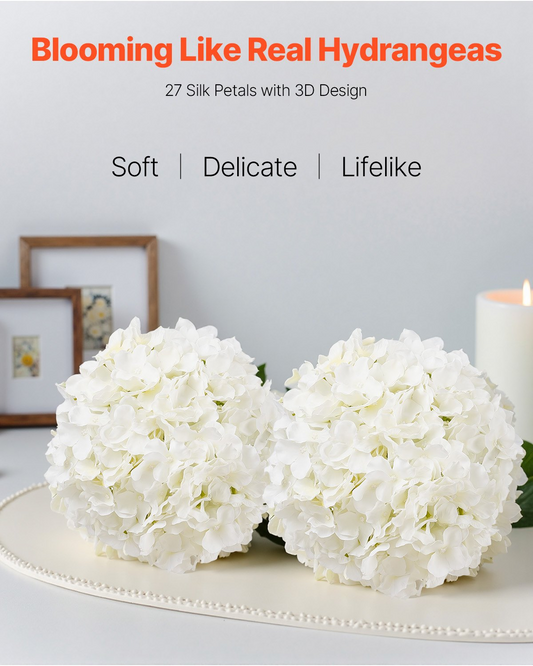 VEVOR 65 Pcs Artificial Silk Hydrangea Flowers 9.8 In Bouquet Arrangement White