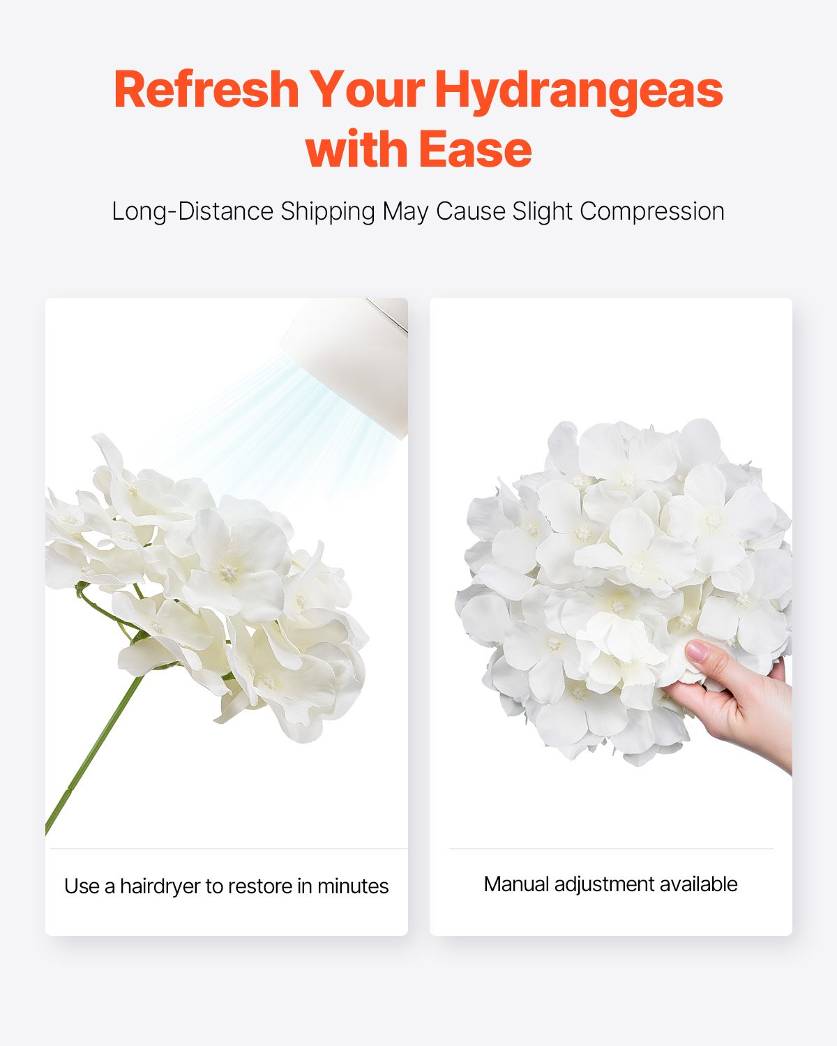 VEVOR 65 Pcs Artificial Silk Hydrangea Flowers 9.8 In Bouquet Arrangement White