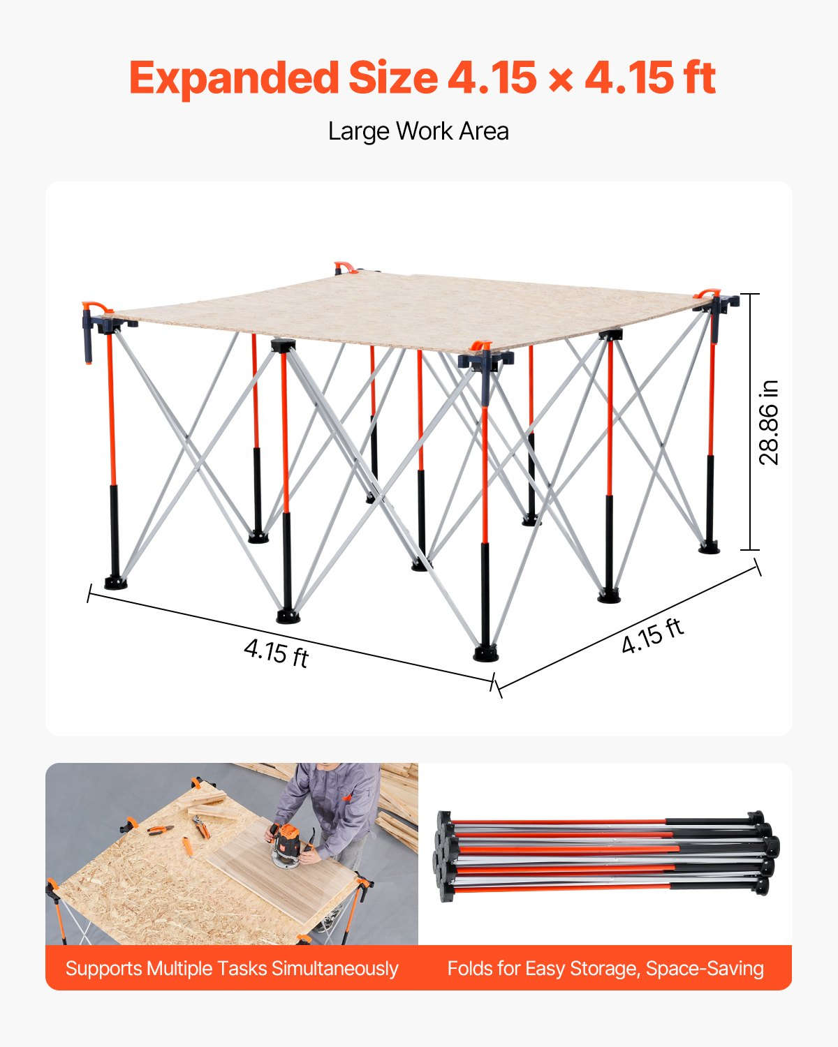 VEVOR Portable Folding Workstand 1264 x 1264 mm Collapsible Work Stand 1589 kg