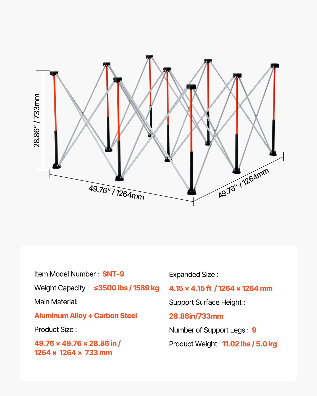 VEVOR Portable Folding Workstand 1264 x 1264 mm Collapsible Work Stand 1589 kg