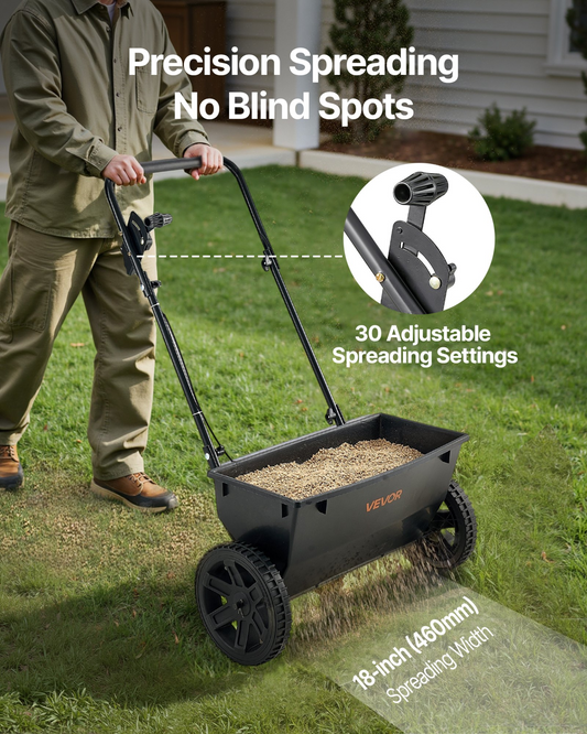 VEVOR Walk-Behind Push Broadcast Spreader 50LBS Capacity 18 in Spreading Width
