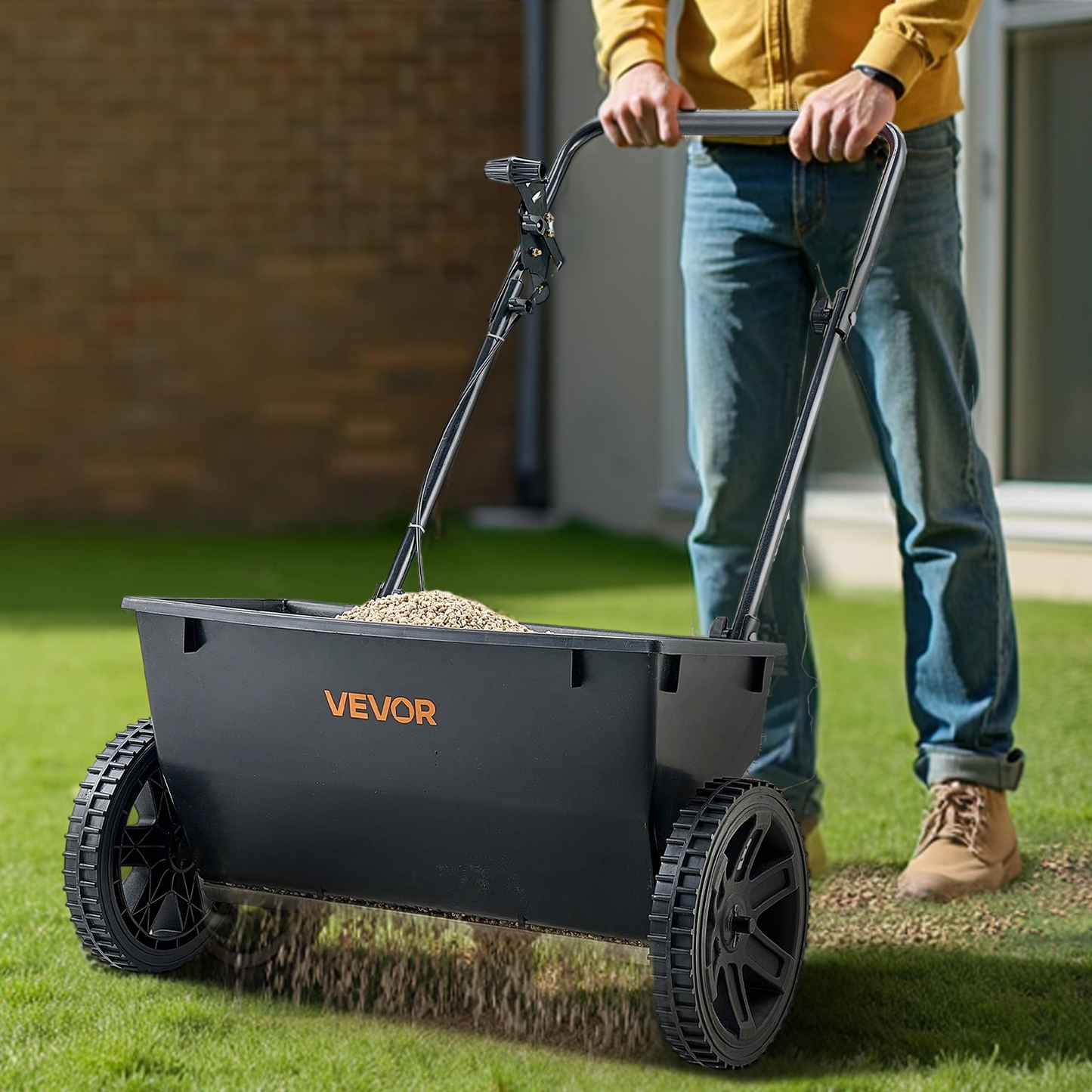 VEVOR Walk-Behind Push Broadcast Spreader 50LBS Capacity 18 in Spreading Width