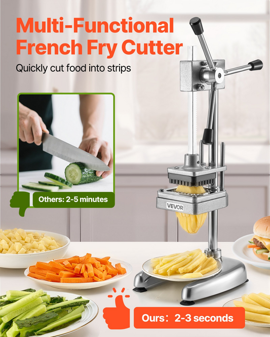 VEVOR Commercial French Fry Cutter Stainless Steel Vegetable Chopper w/ 3 Blades