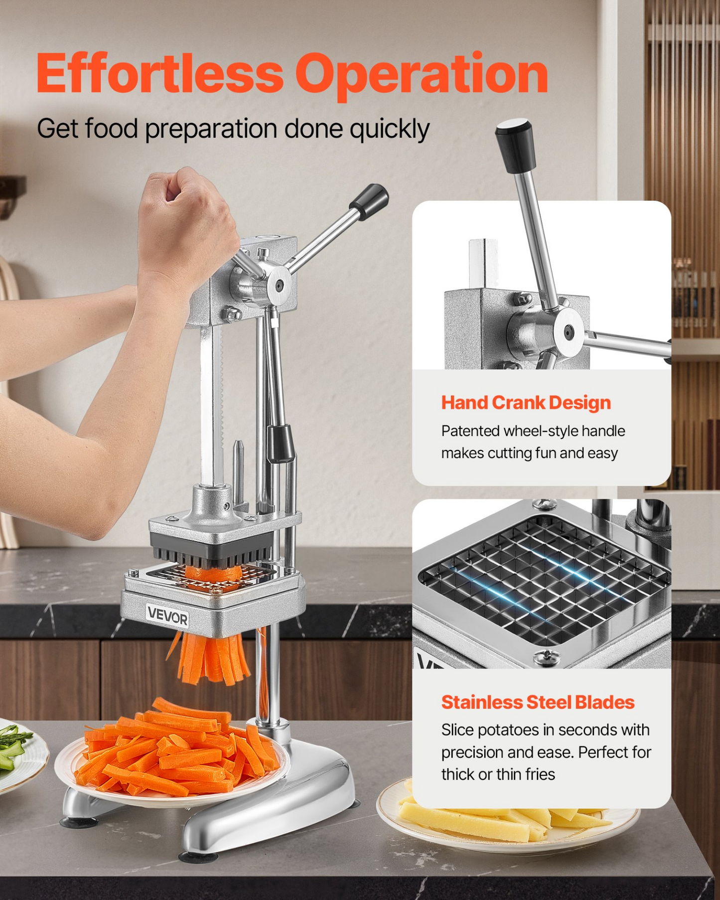 VEVOR Commercial French Fry Cutter Stainless Steel Vegetable Chopper w/ 3 Blades