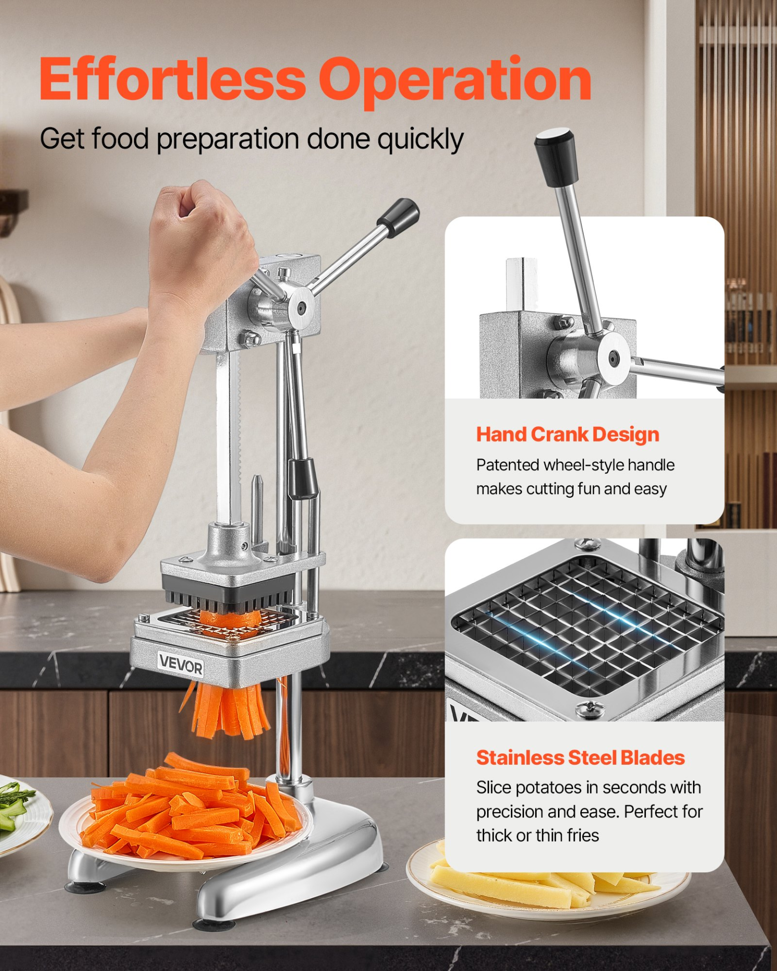 VEVOR Commercial French Fry Cutter Stainless Steel Vegetable Chopper w/ 3 Blades