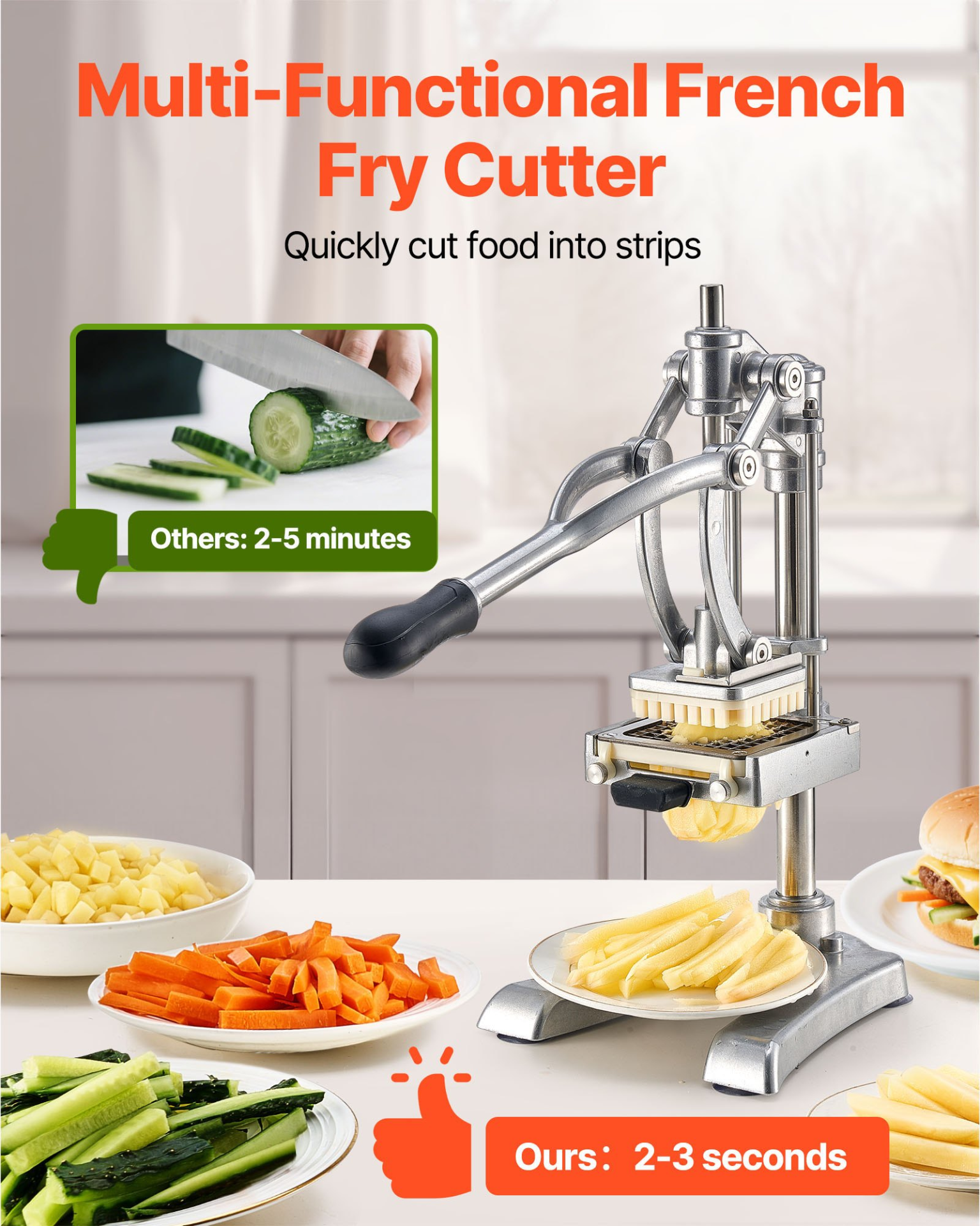 VEVOR Commercial French Fry Cutter Vegetable Chopper with 3 Blades and 1 Juicer
