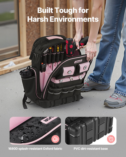 VEVOR Tool Backpack 56 Pockets Tear-resistant Jobsite Backpack for Electrician