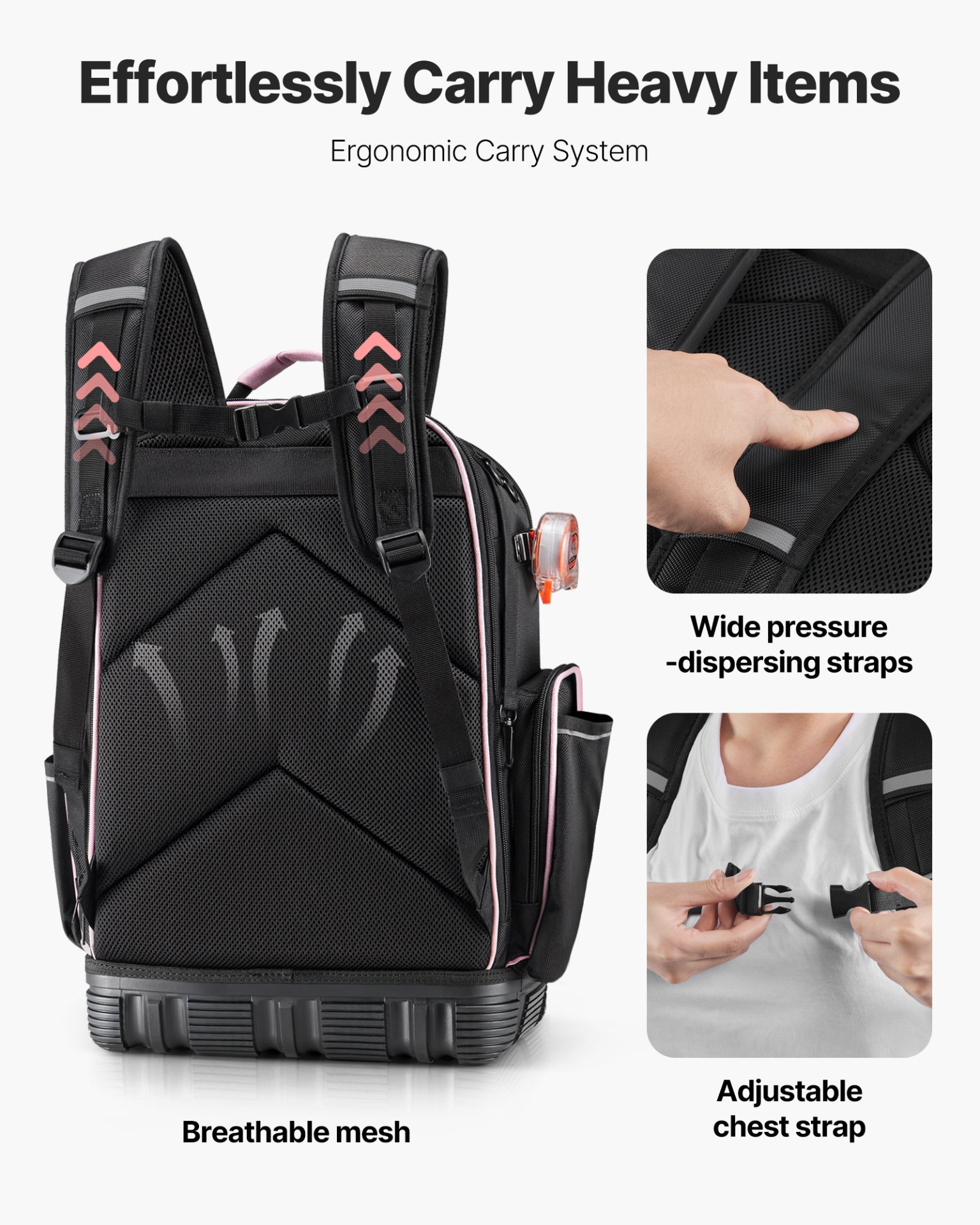 VEVOR Tool Backpack 56 Pockets Tear-resistant Jobsite Backpack for Electrician