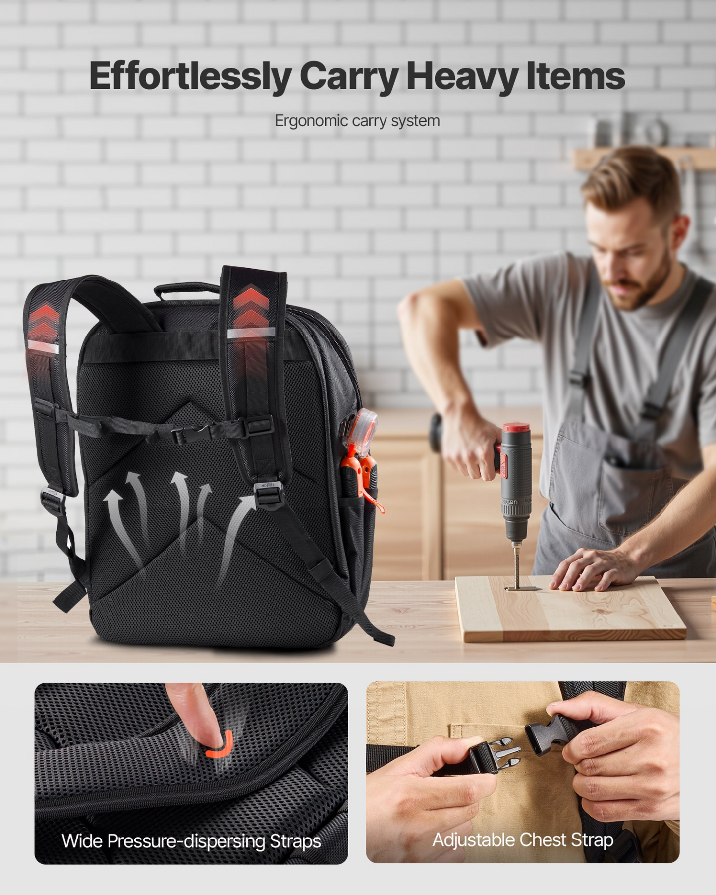 VEVOR Tool Backpack 45 Pockets Tear-resistant Jobsite Backpack for Electrician
