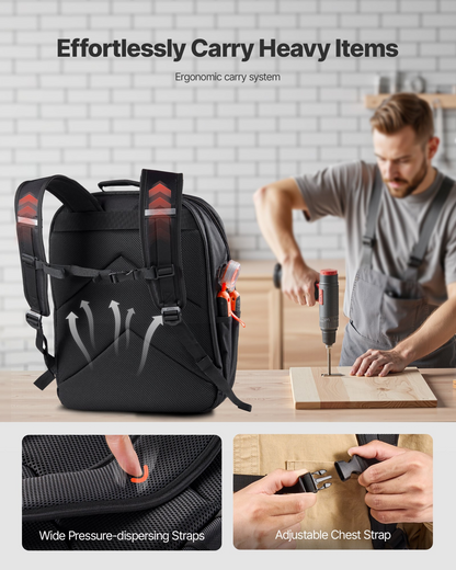 VEVOR Tool Backpack 45 Pockets Tear-resistant Jobsite Backpack for Electrician