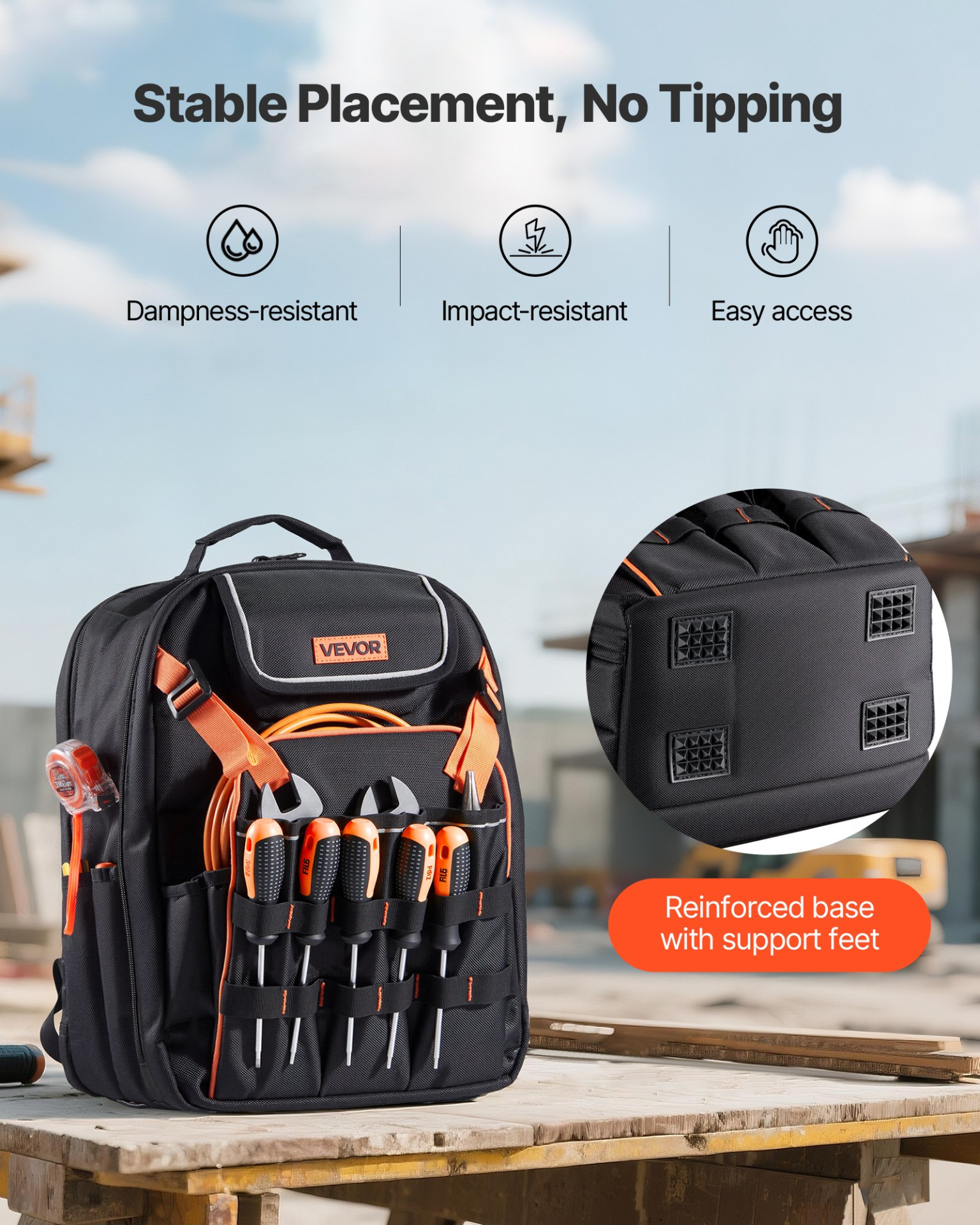 VEVOR Tool Backpack 45 Pockets Tear-resistant Jobsite Backpack for Electrician