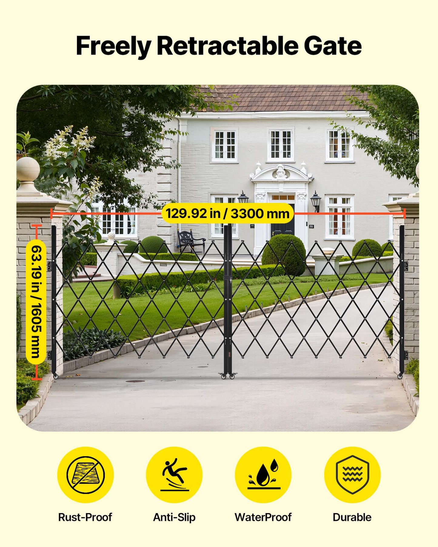 VEVOR Double Folding Security Gate Lockable Scissor Gate 129.92 x 63.19 in(WxH)