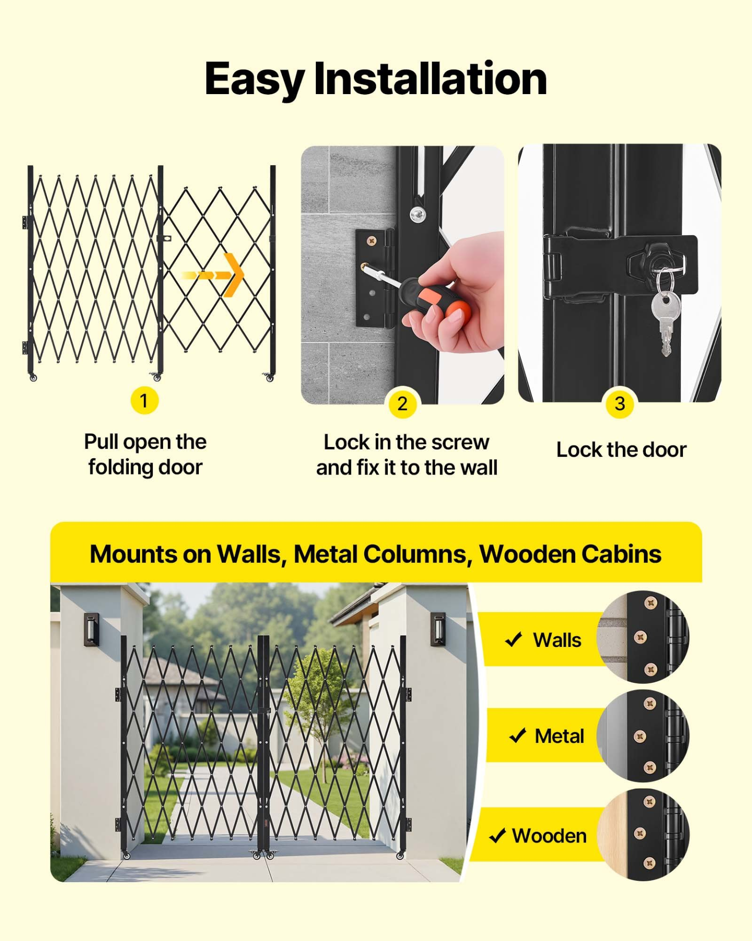VEVOR Double Folding Security Gate Lockable Scissor Gate 129.92 x 63.19 in(WxH)