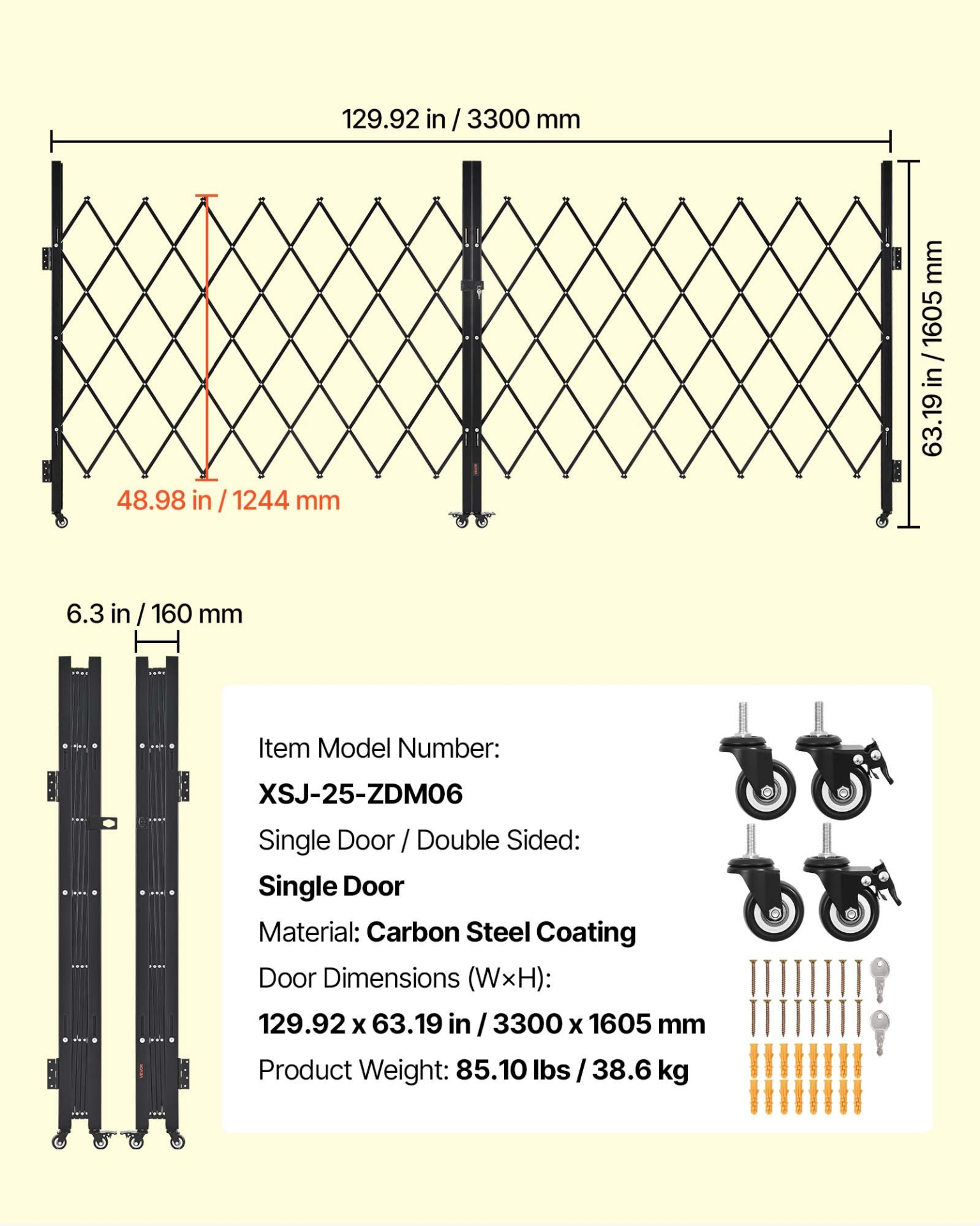 VEVOR Double Folding Security Gate Lockable Scissor Gate 129.92 x 63.19 in(WxH)