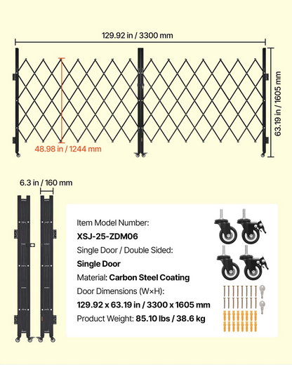 VEVOR Double Folding Security Gate Lockable Scissor Gate 129.92 x 63.19 in(WxH)