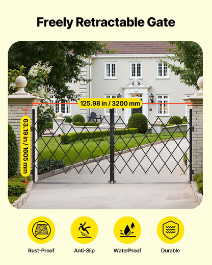VEVOR Double Folding Security Gate Lockable Scissor Gate 125.98 x 63.19 in(WxH)