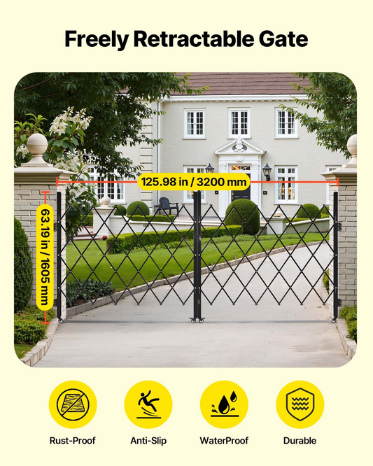 VEVOR Double Folding Security Gate Lockable Scissor Gate 125.98 x 63.19 in(WxH)