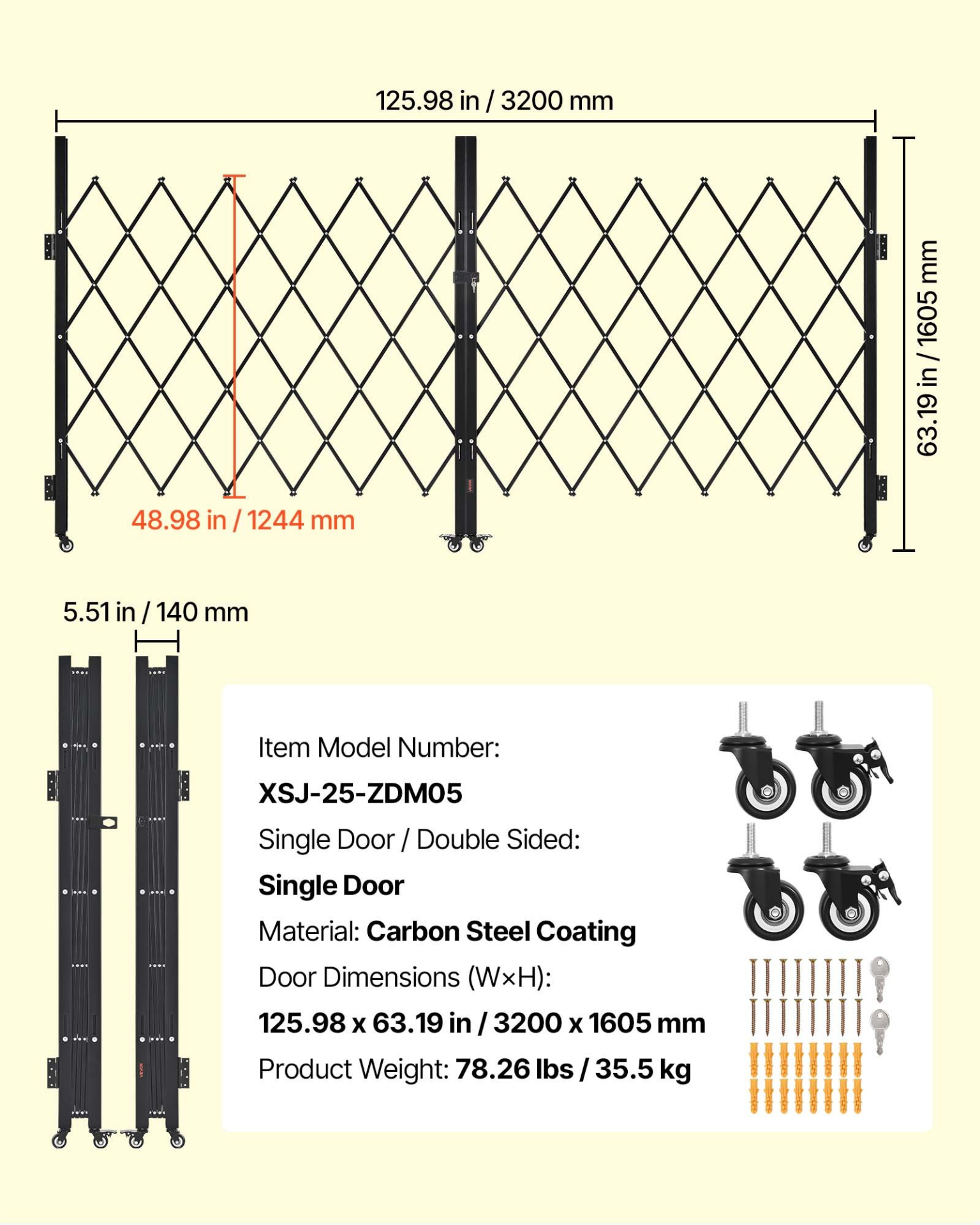 VEVOR Double Folding Security Gate Lockable Scissor Gate 125.98 x 63.19 in(WxH)