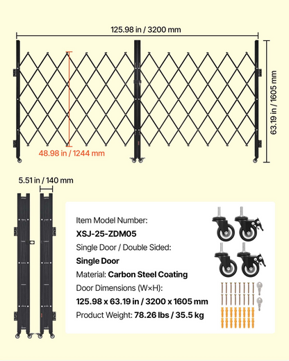 VEVOR Double Folding Security Gate Lockable Scissor Gate 125.98 x 63.19 in(WxH)