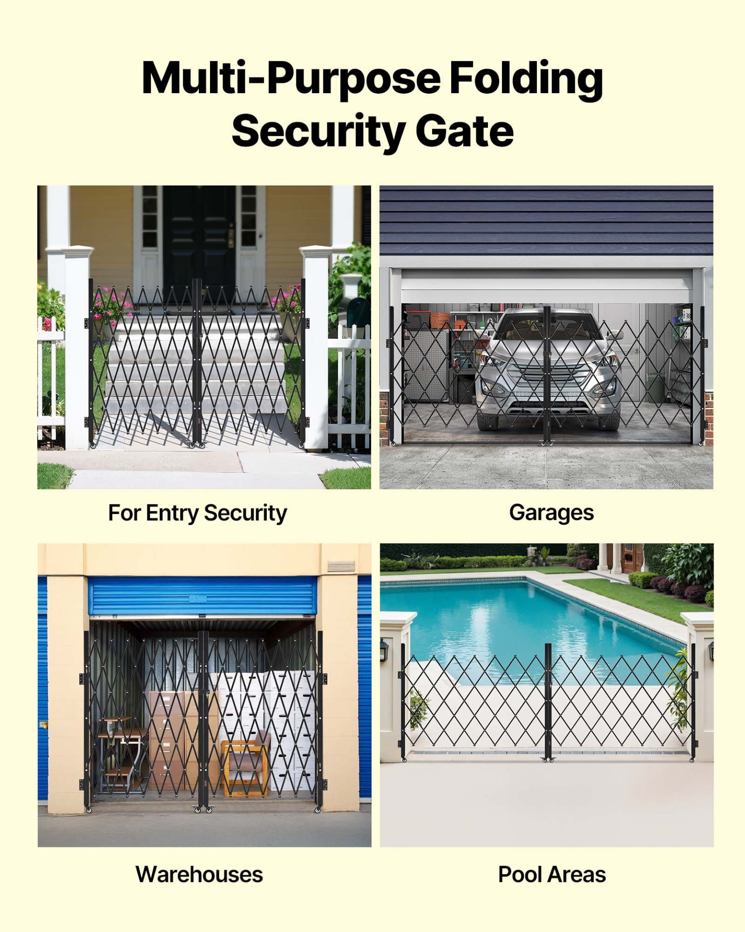 VEVOR Double Folding Security Gate Lockable Scissor Gate 145.67 x 63.19 in(WxH)