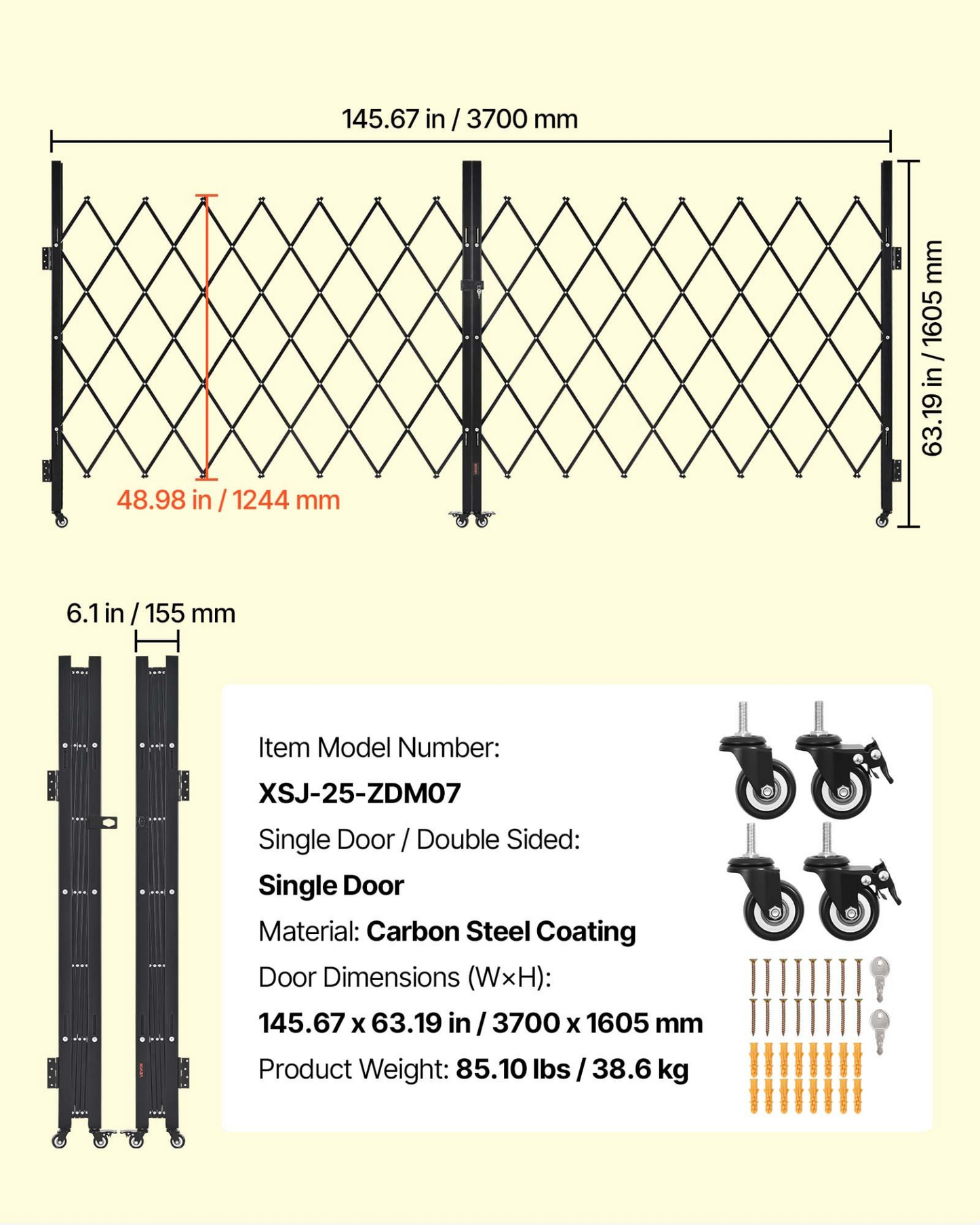 VEVOR Double Folding Security Gate Lockable Scissor Gate 145.67 x 63.19 in(WxH)