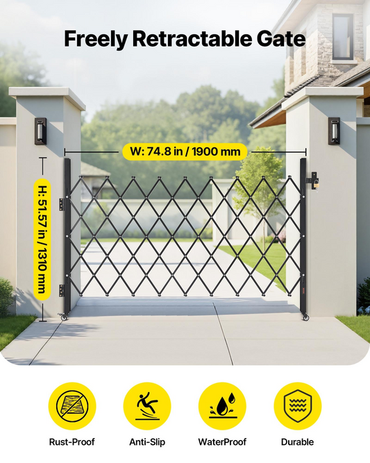 VEVOR Single Folding Security Gate Lockable Scissor Gate 74.80 x 51.57 in (WxH)