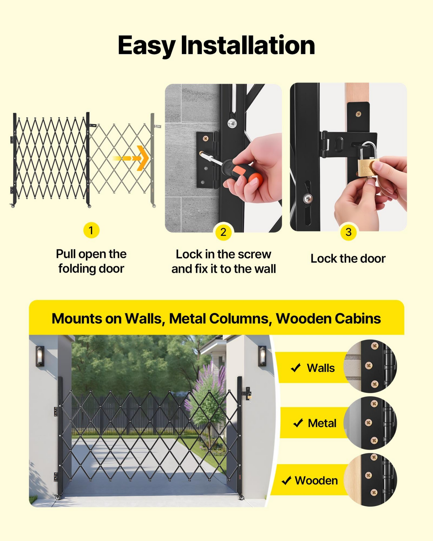 VEVOR Single Folding Security Gate Lockable Scissor Gate 74.80 x 51.57 in (WxH)