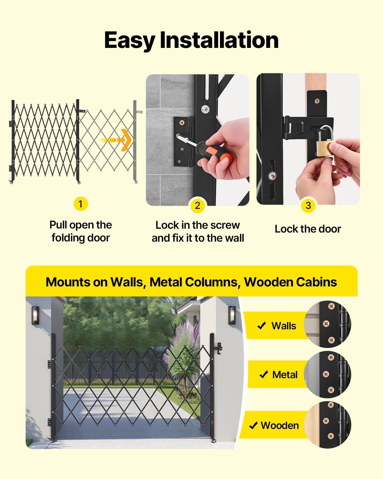 VEVOR Single Folding Security Gate Lockable Scissor Gate 74.80 x 51.57 in (WxH)