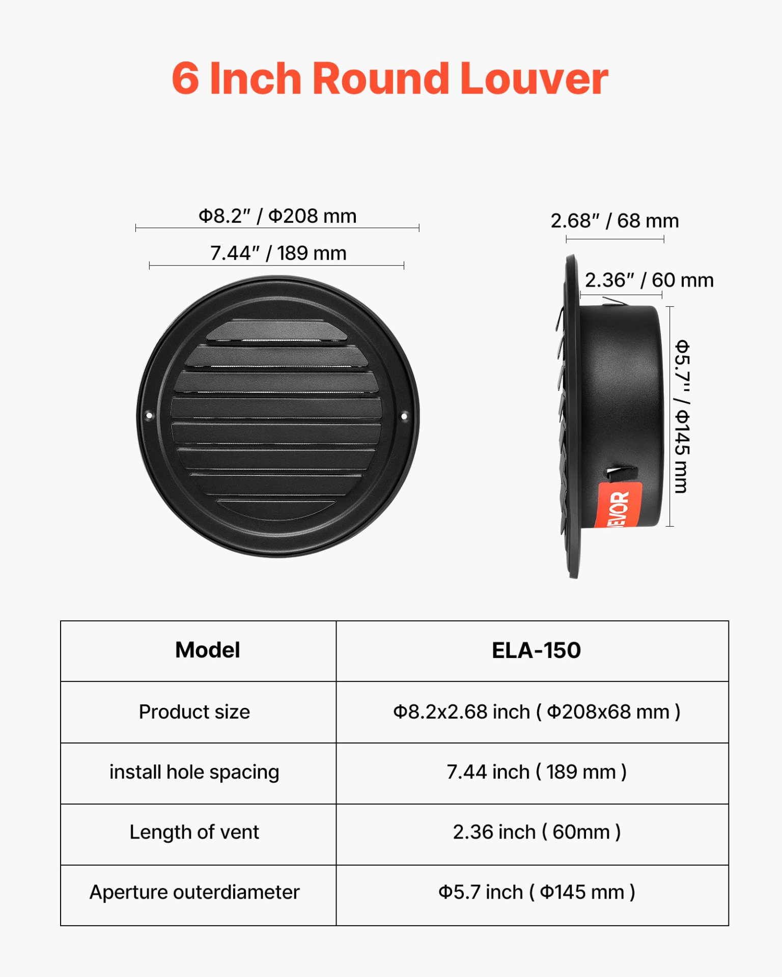 VEVOR 145 mm Round Wall Vent Cover Stainless Steel AC Vent 2 Pack Black