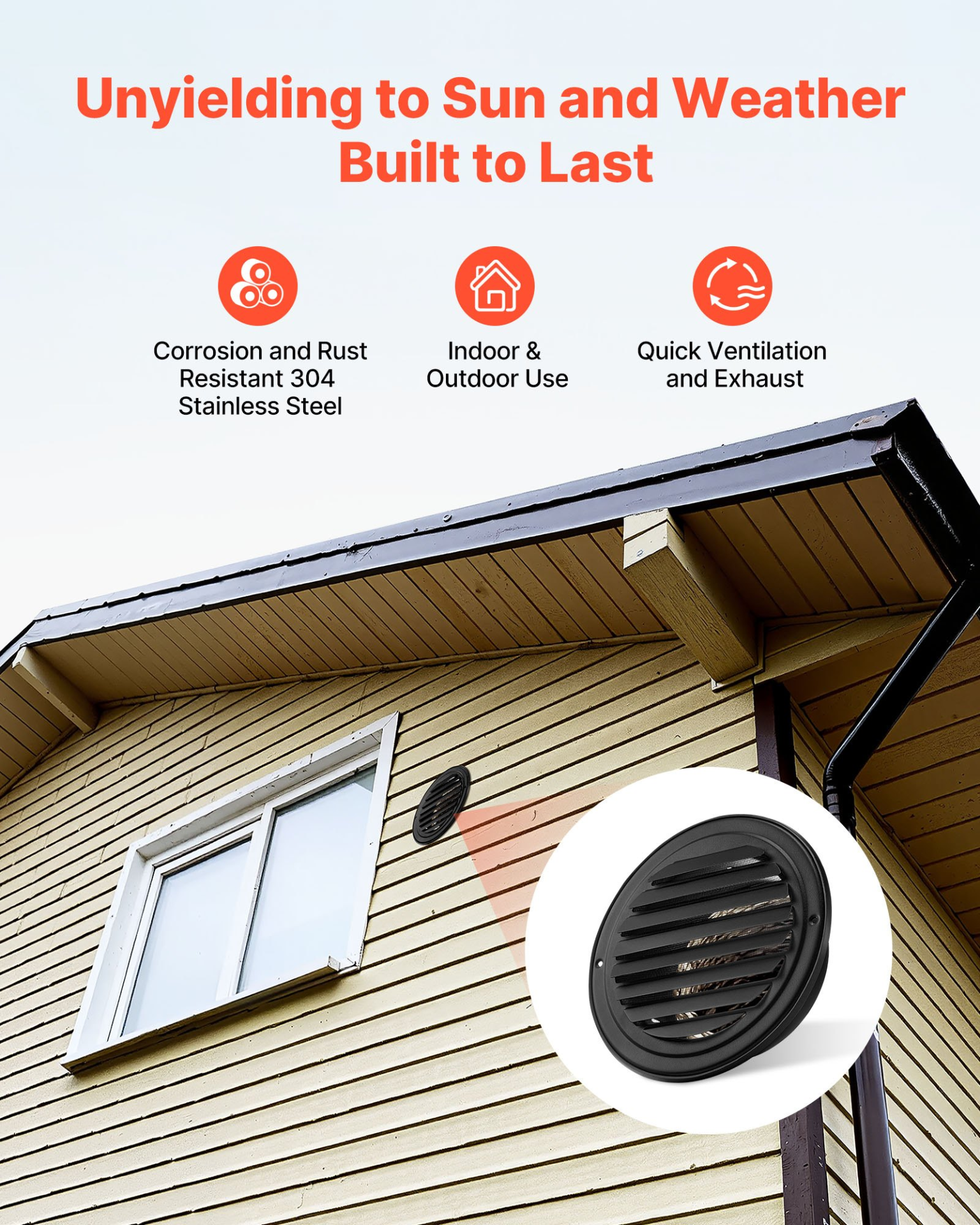 VEVOR 145 mm Round Wall Vent Cover Stainless Steel AC Vent 2 Pack Black