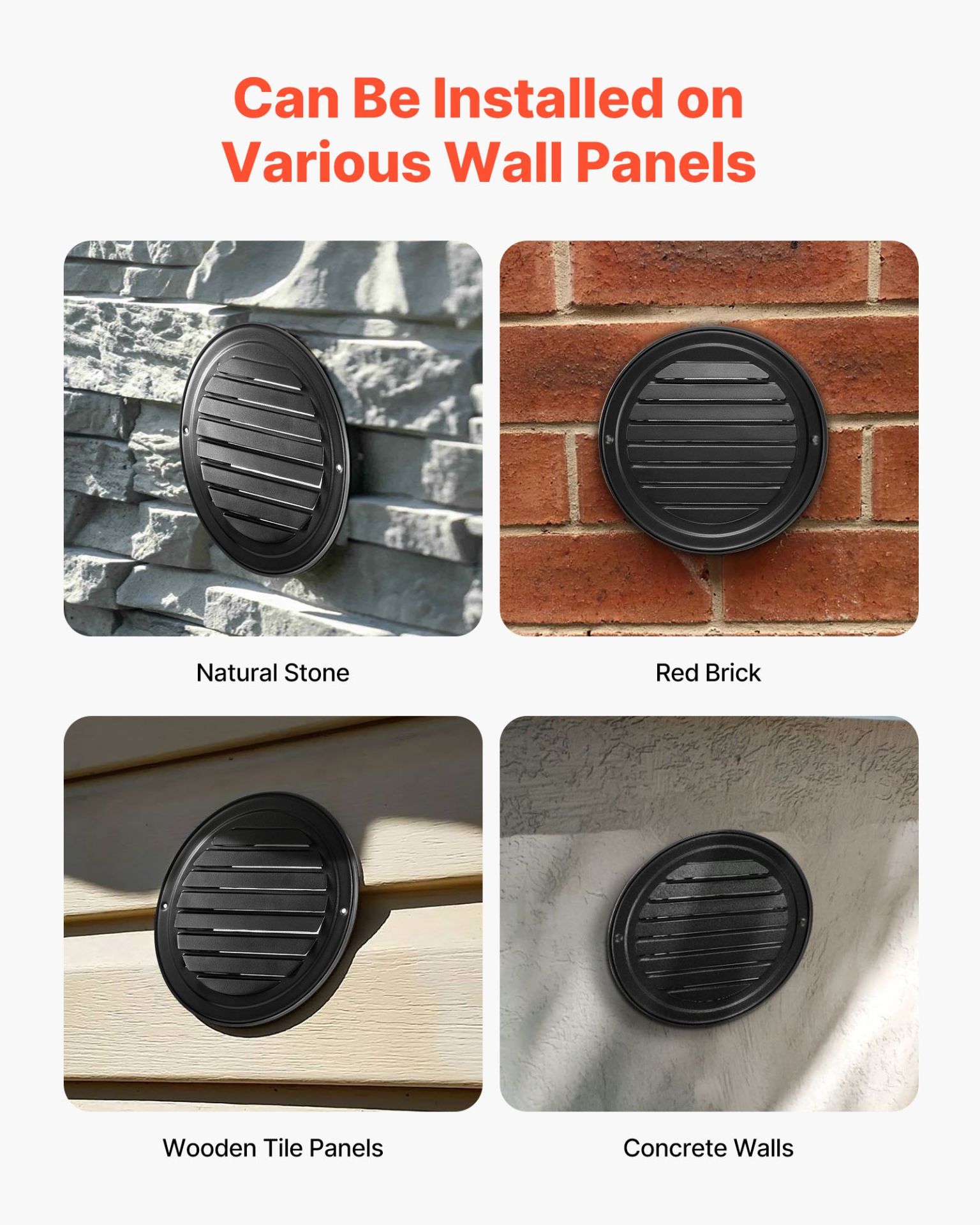 VEVOR 145 mm Round Wall Vent Cover Stainless Steel AC Vent 2 Pack Black