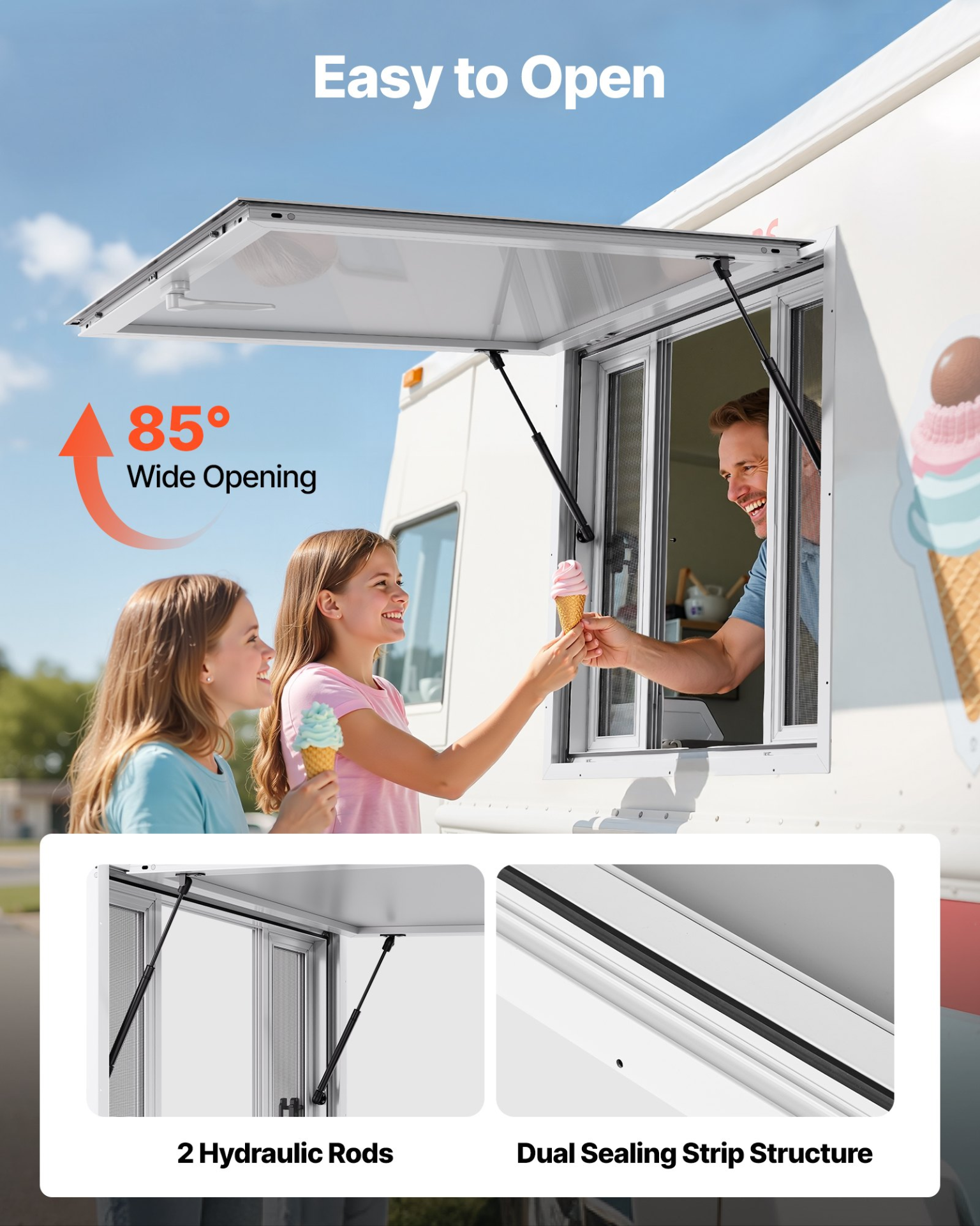 VEVOR 92x92 cm Concession Stand Serving Window Food Truck Service Awning