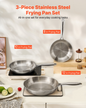 VEVOR Triply Stainless Steel Frying Pan 3Pcs 240 280 320mm for Dishwasher Silver