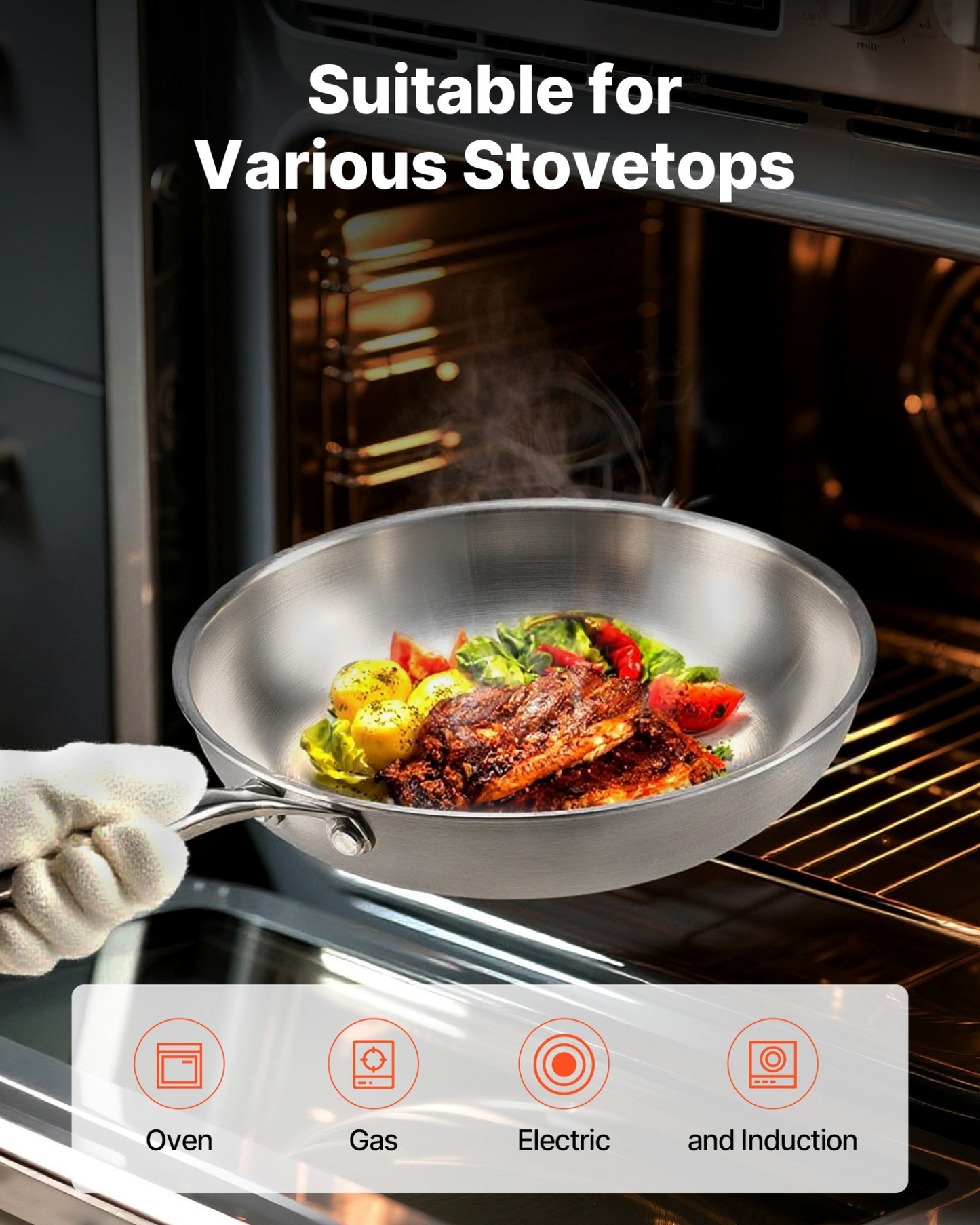 VEVOR Triply Stainless Steel Frying Pan 3Pcs 240 280 320mm for Dishwasher Silver